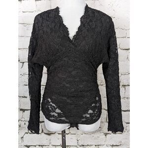 VINTAGE EMANUEL UNGARO Black Lace Body Suit Hong Kong Chic Feminine *Small (4/6)